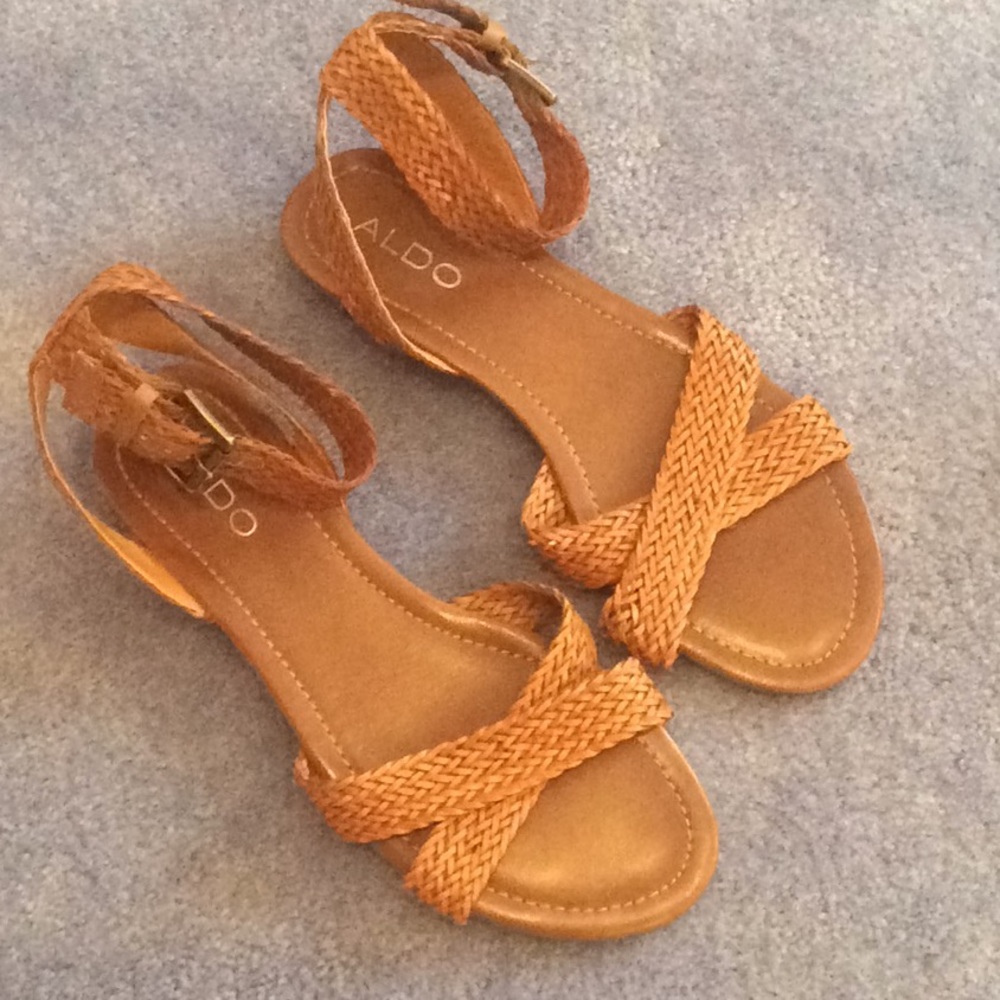 Tan woven leather sandals